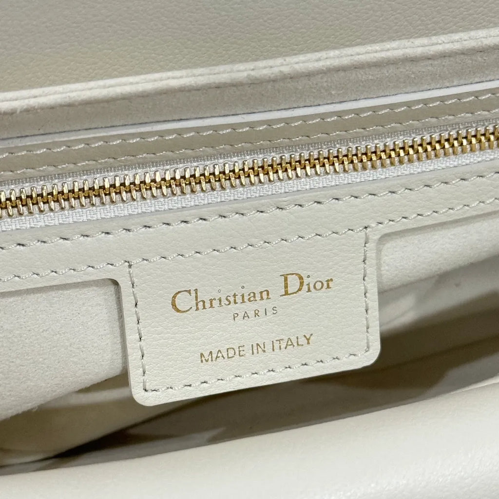 CD Jolie Cannage Calfskin Shoulder Bag Off-White