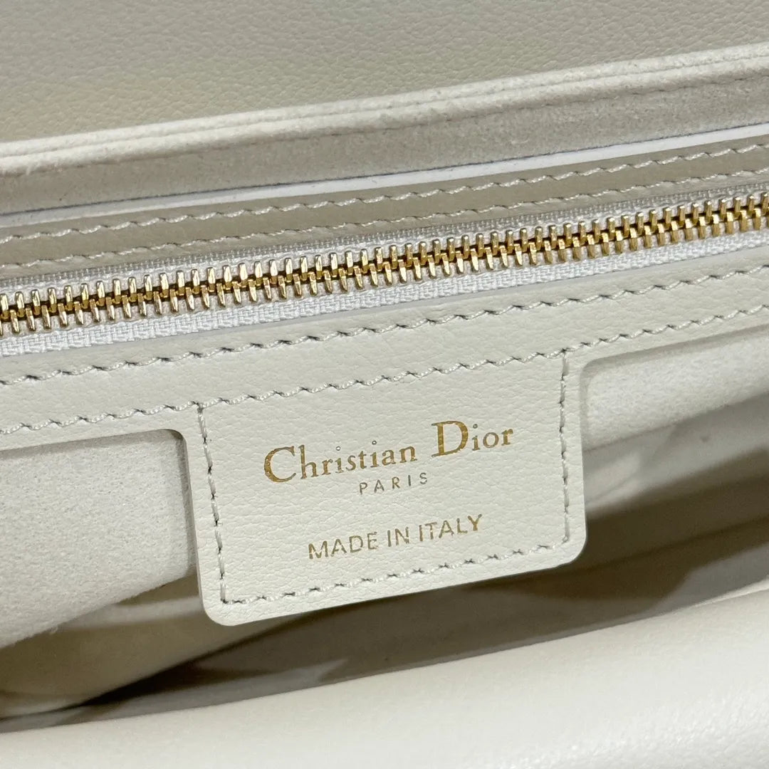 CD Jolie Cannage Calfskin Shoulder Bag Off-White