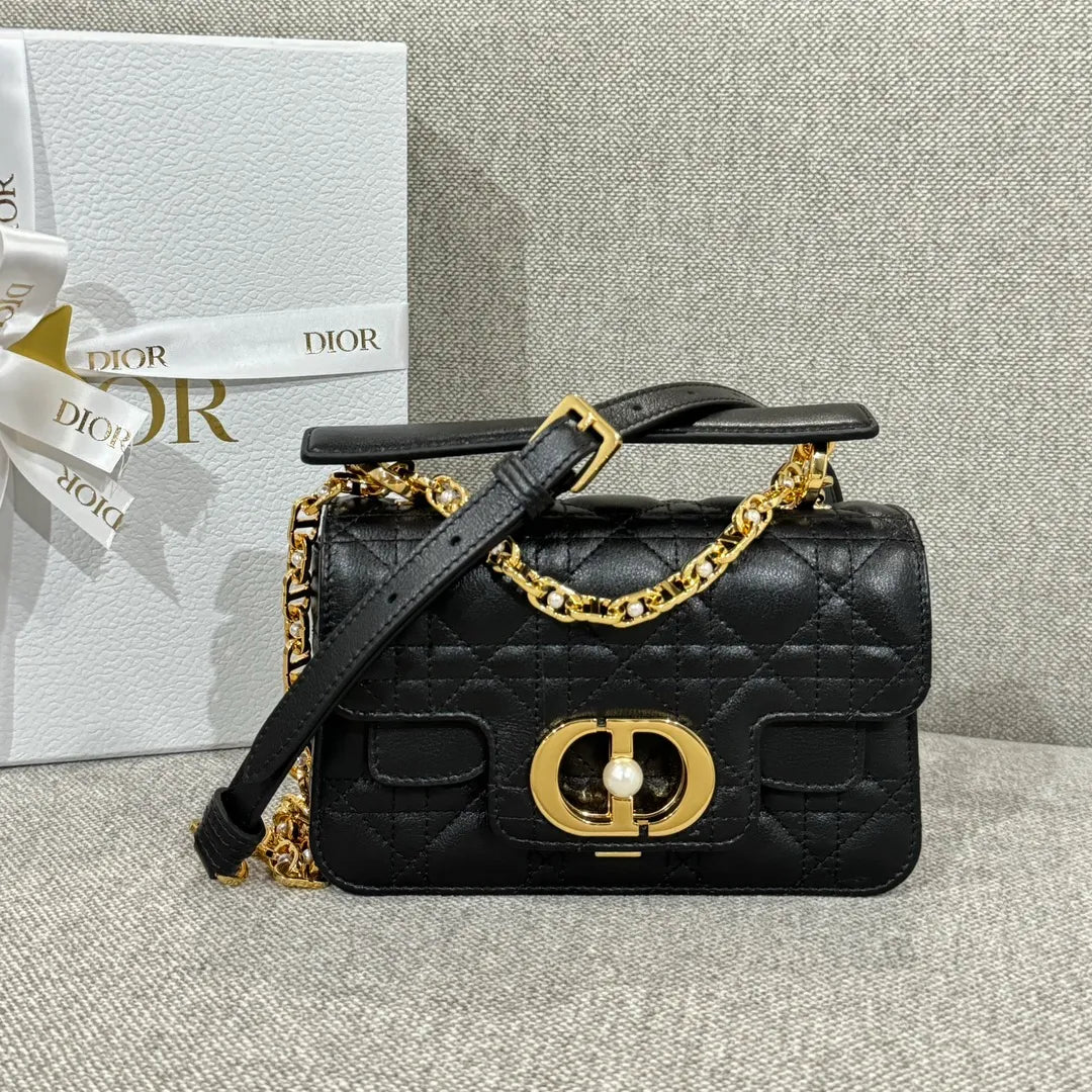CD Jolie Cannage Mini Flap Shoulder Bag Black