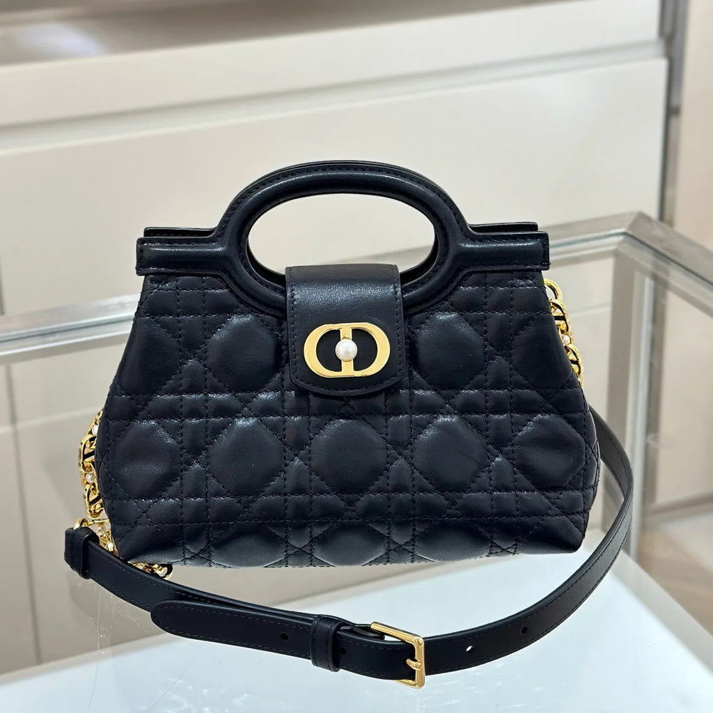 CD Julie Cannage Lambskin Mini Handbag Black 135340
