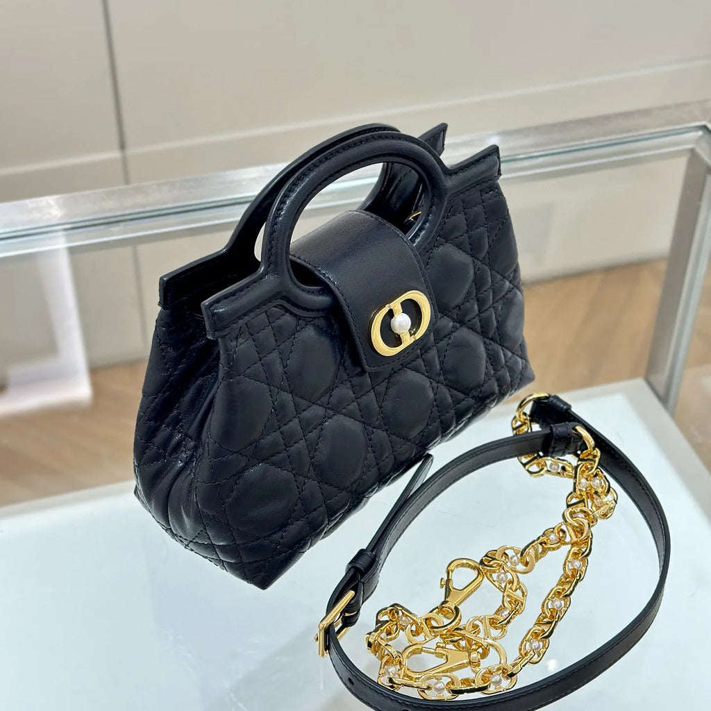 CD Julie Cannage Lambskin Mini Handbag Black 135340