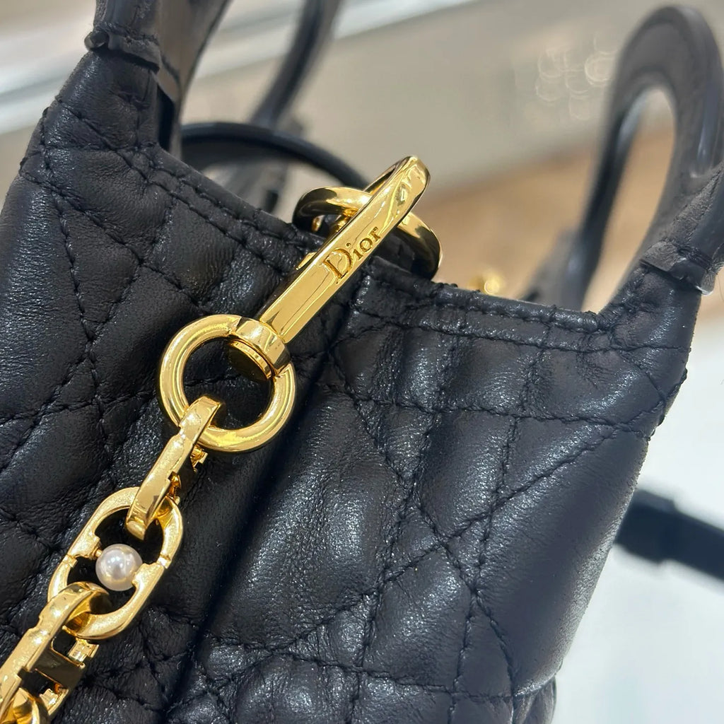 CD Julie Cannage Lambskin Mini Handbag Black 135340