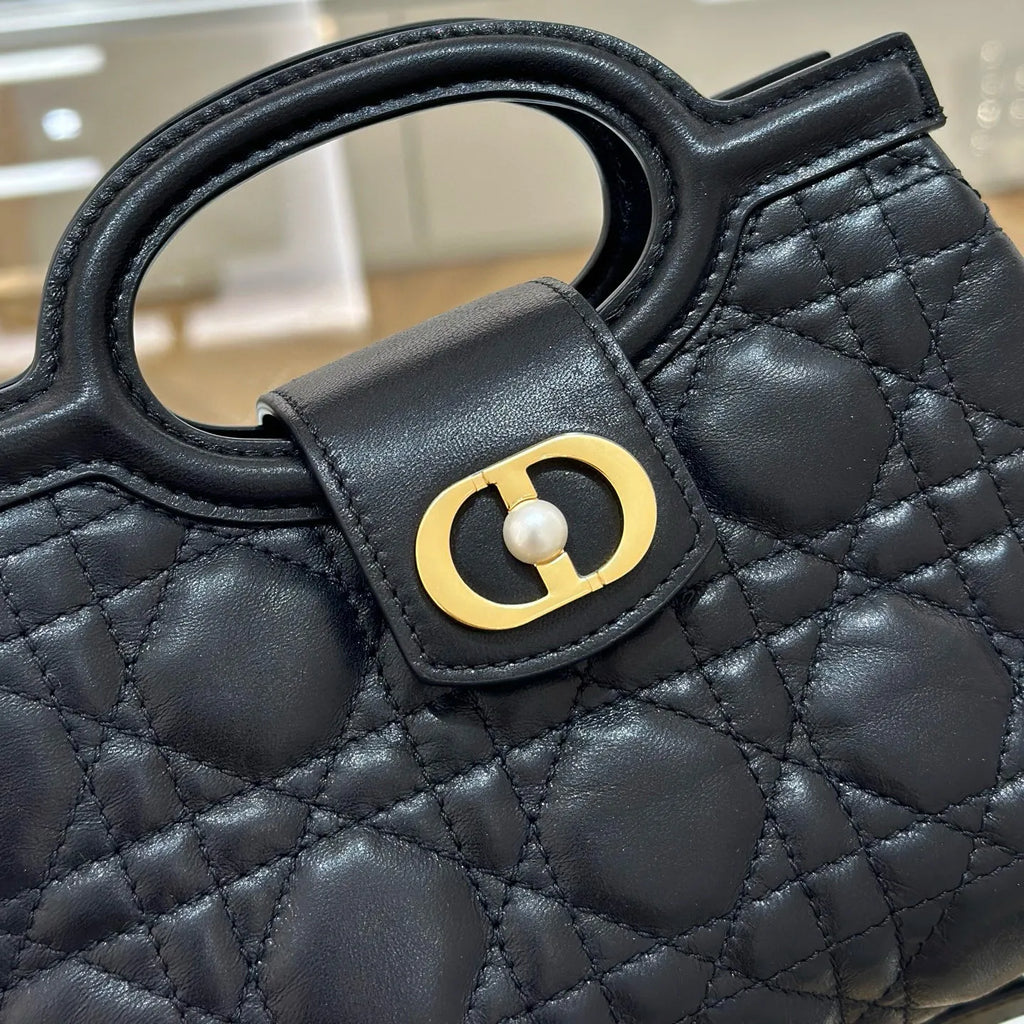 CD Julie Cannage Lambskin Mini Handbag Black 135340