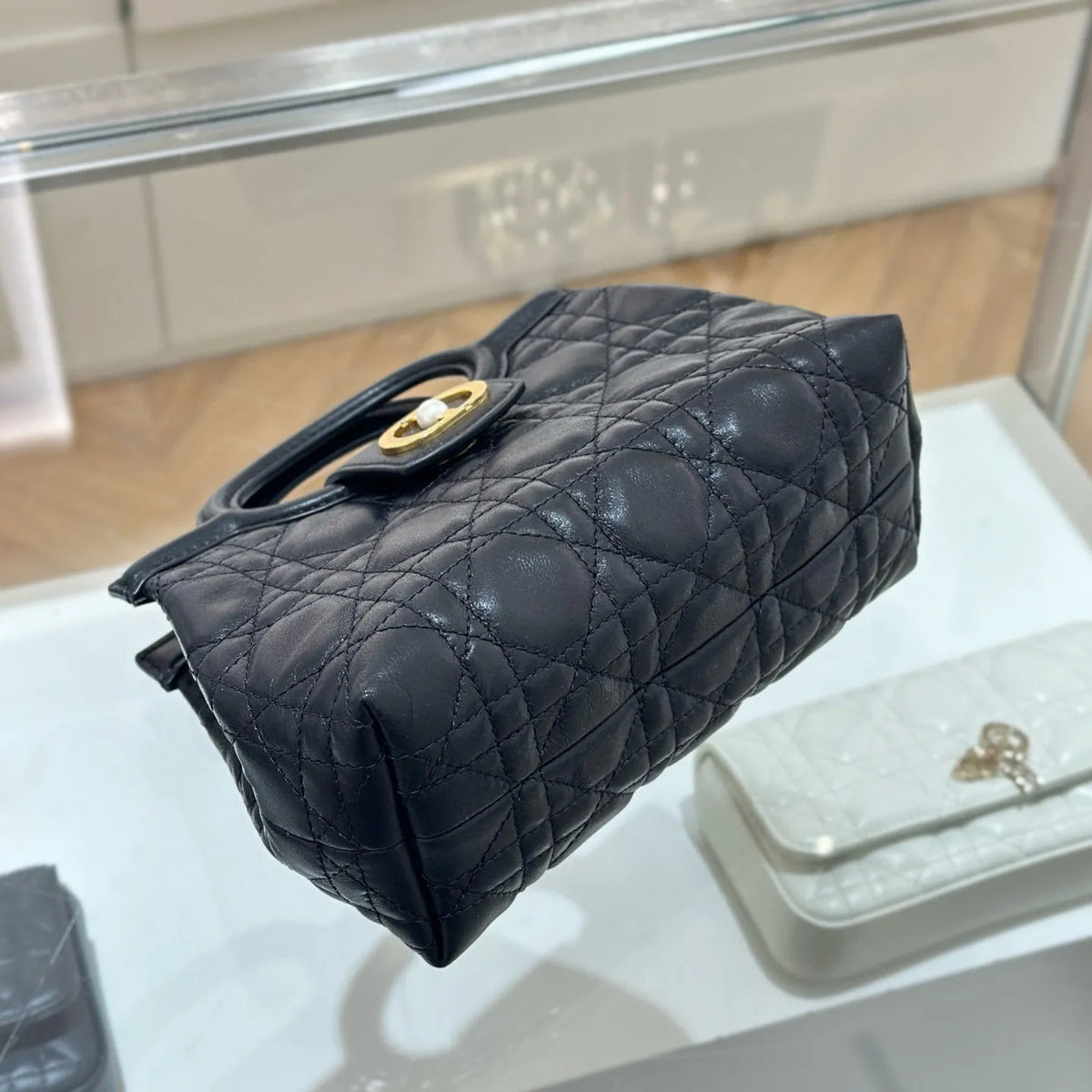 CD Julie Cannage Lambskin Mini Handbag Black 135340