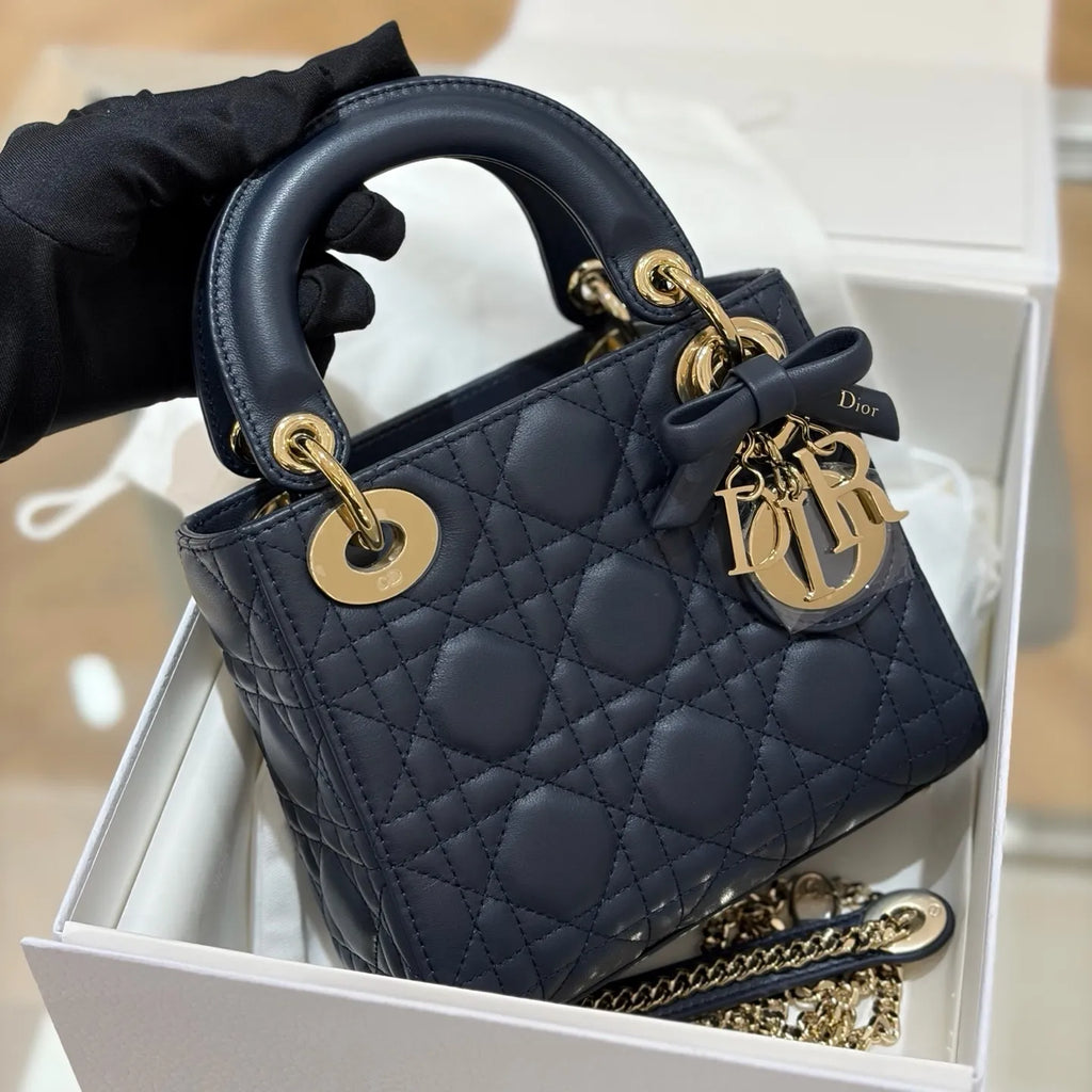 CD-Lady17 Bow Quilted Lambskin Handbag Marine Blue