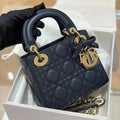 CD-Lady17 Bow Quilted Lambskin Handbag Marine Blue