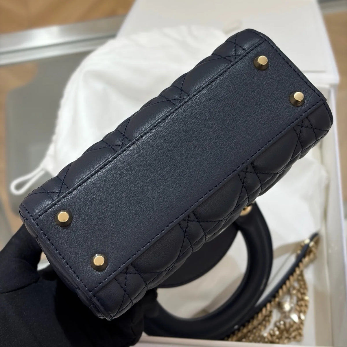 CD-Lady17 Bow Quilted Lambskin Handbag Marine Blue