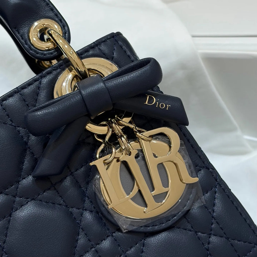 CD-Lady17 Bow Quilted Lambskin Handbag Marine Blue