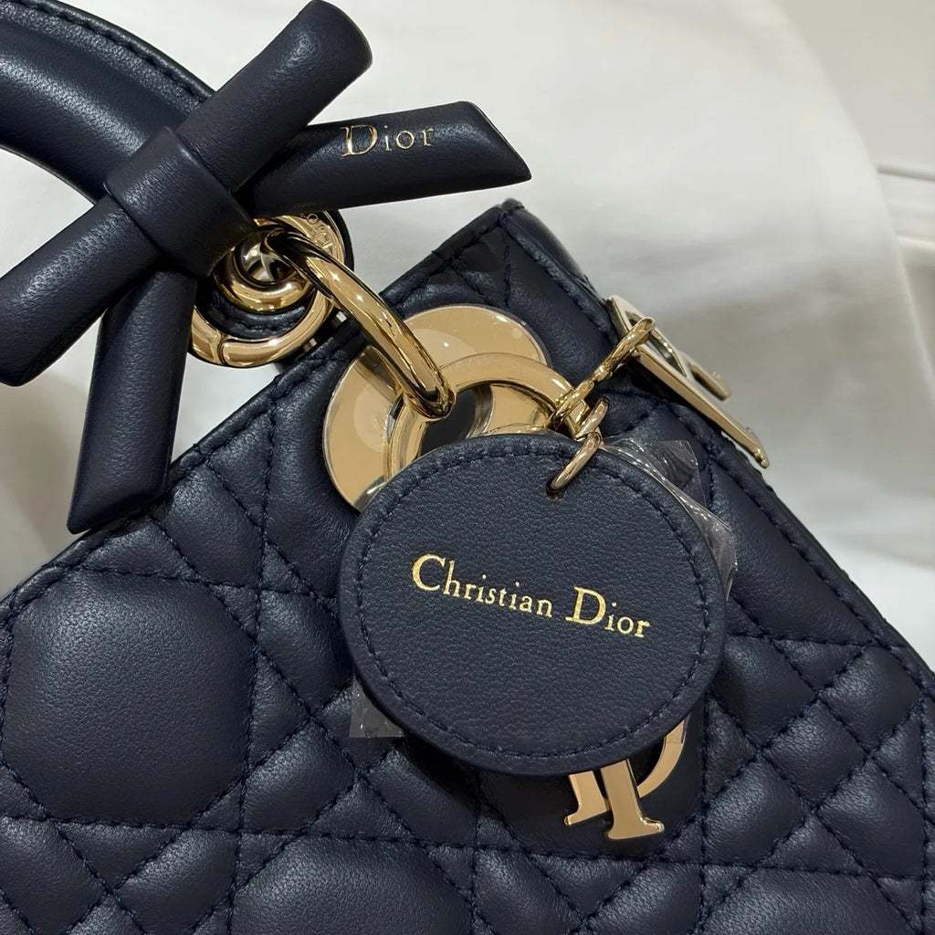 CD-Lady17 Bow Quilted Lambskin Handbag Marine Blue