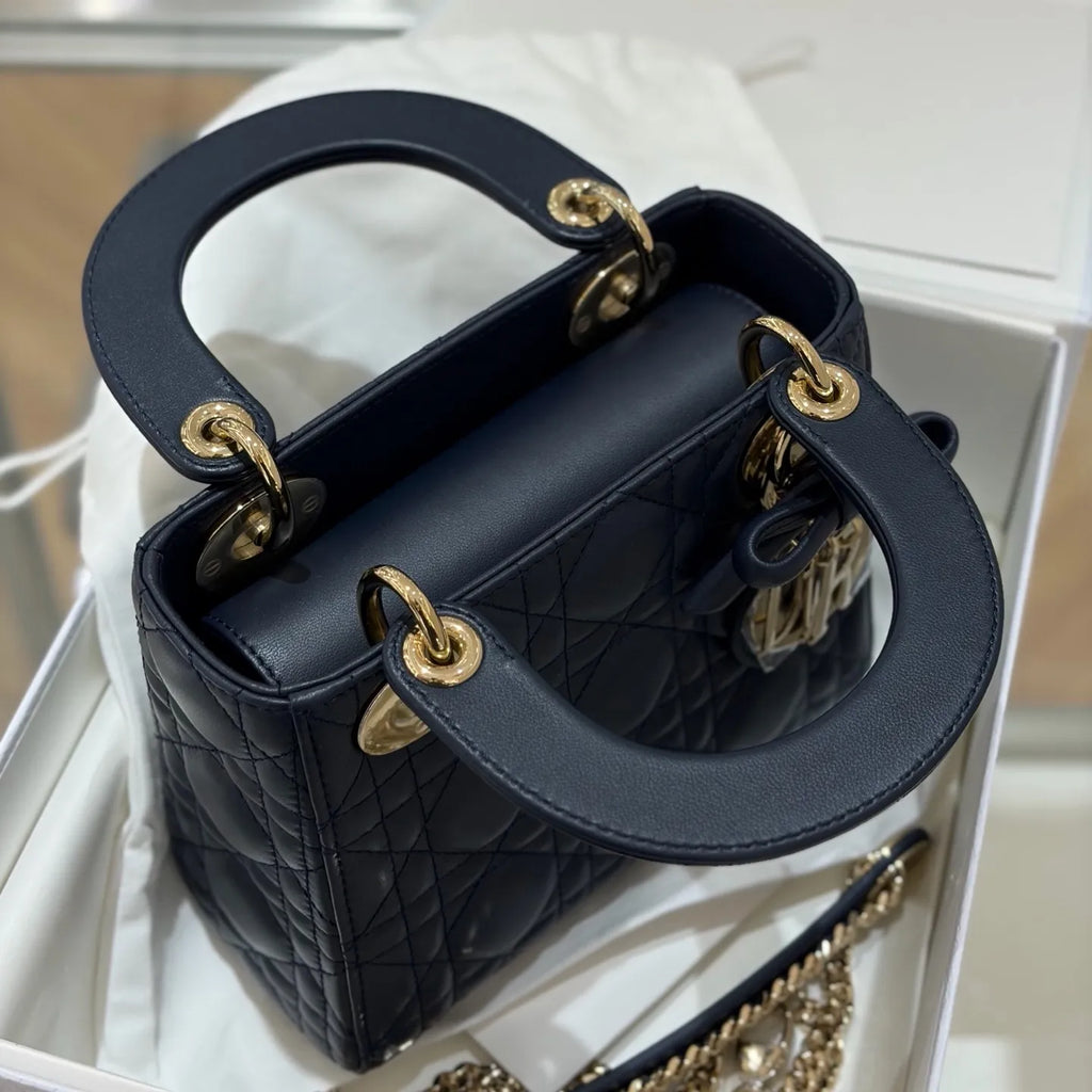 CD-Lady17 Bow Quilted Lambskin Handbag Marine Blue