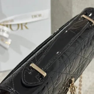CD Pearl WOC Patent Leather Flap Shoulder Bag Black 135408