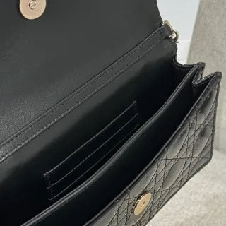 CD Pearl WOC Patent Leather Flap Shoulder Bag Black 135408