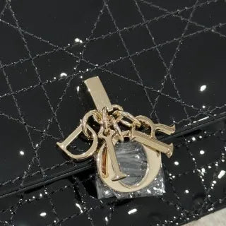 CD Pearl WOC Patent Leather Flap Shoulder Bag Black 135408