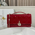 CD Pearl WOC Patent Leather Flap Shoulder Bag Wine Red
