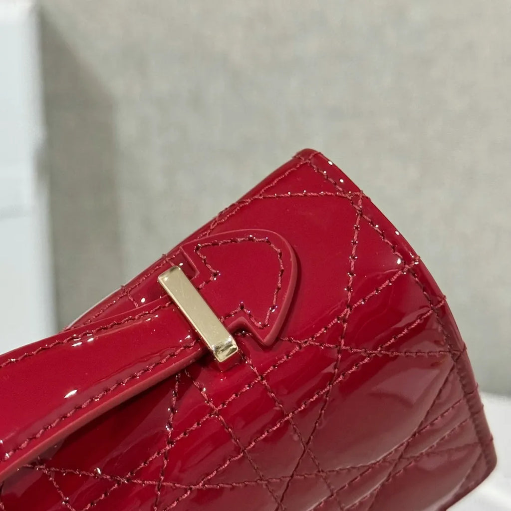 CD Pearl WOC Patent Leather Flap Shoulder Bag Wine Red
