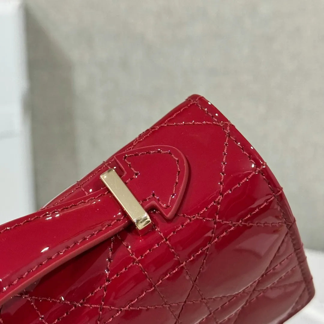 CD Pearl WOC Patent Leather Flap Shoulder Bag Wine Red