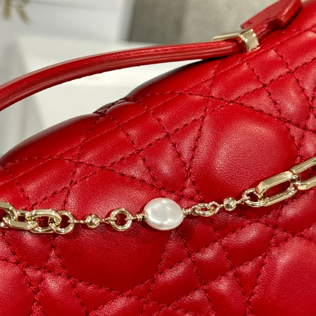 CD Pearl WOC Red Pearl Chain Shoulder Bag