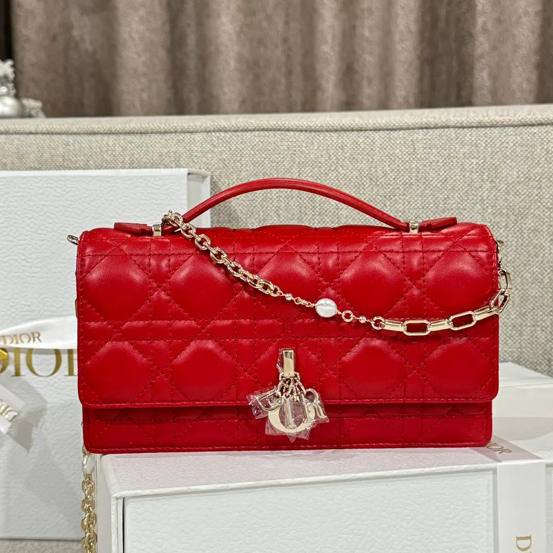 CD Pearl WOC Red Pearl Chain Shoulder Bag