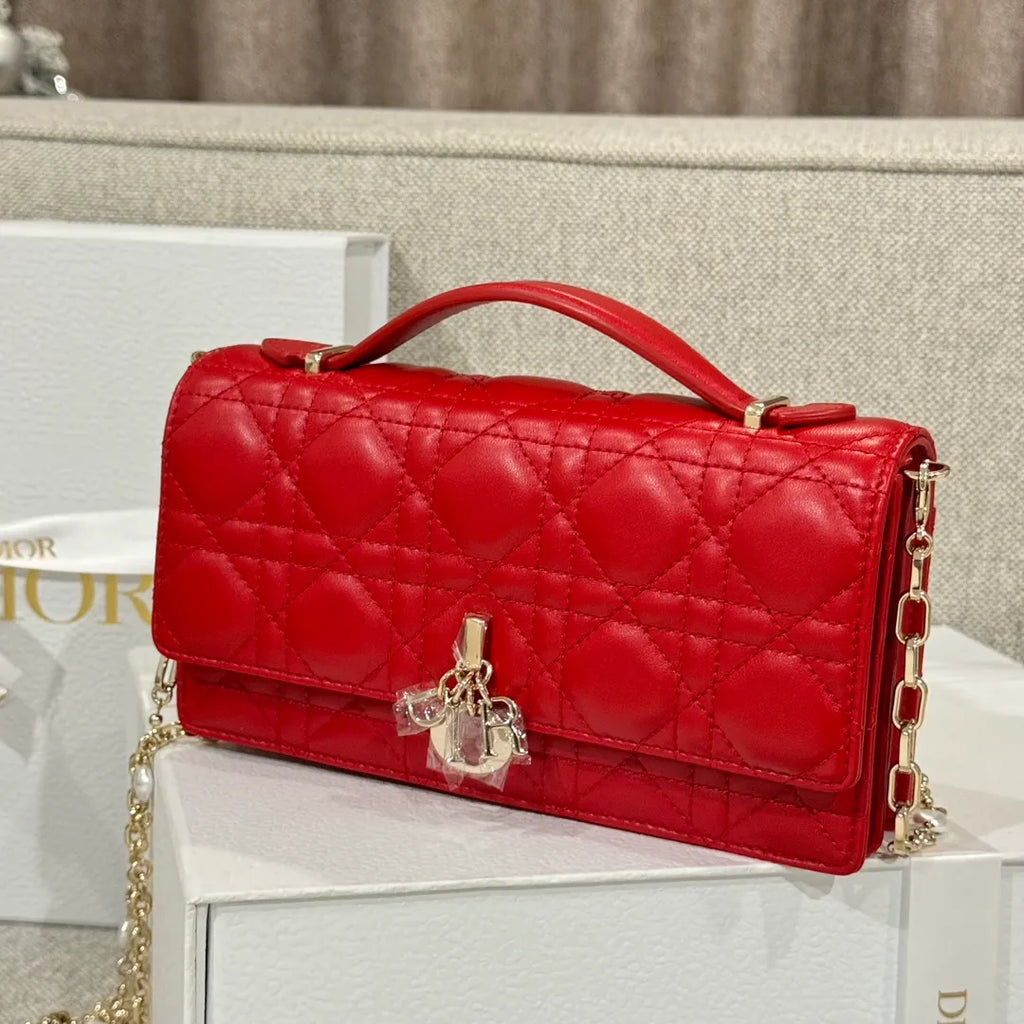 CD Pearl WOC Red Pearl Chain Shoulder Bag