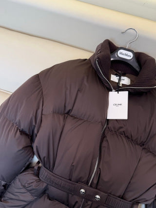 Celine Women's White Goose Down Belted Jacket