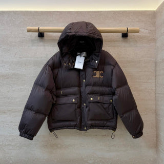 Celine Women's White Goose Down Hooded Jacket