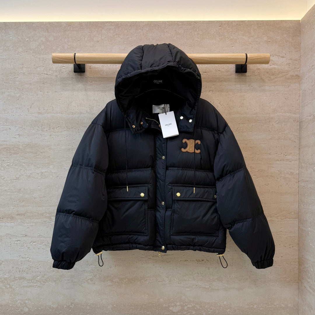 Celine Women's White Goose Down Hooded Jacket