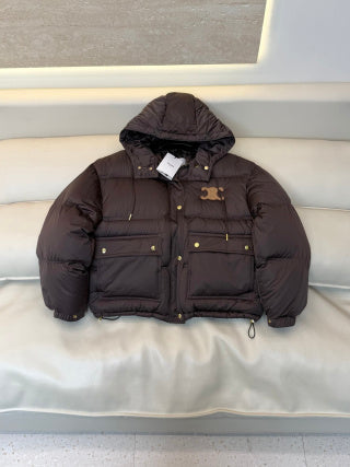 Celine Women's White Goose Down Hooded Jacket