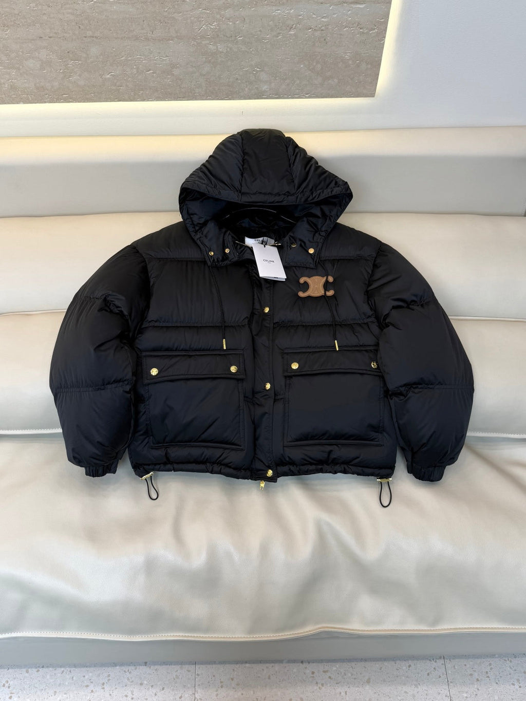 Celine Women's White Goose Down Hooded Jacket