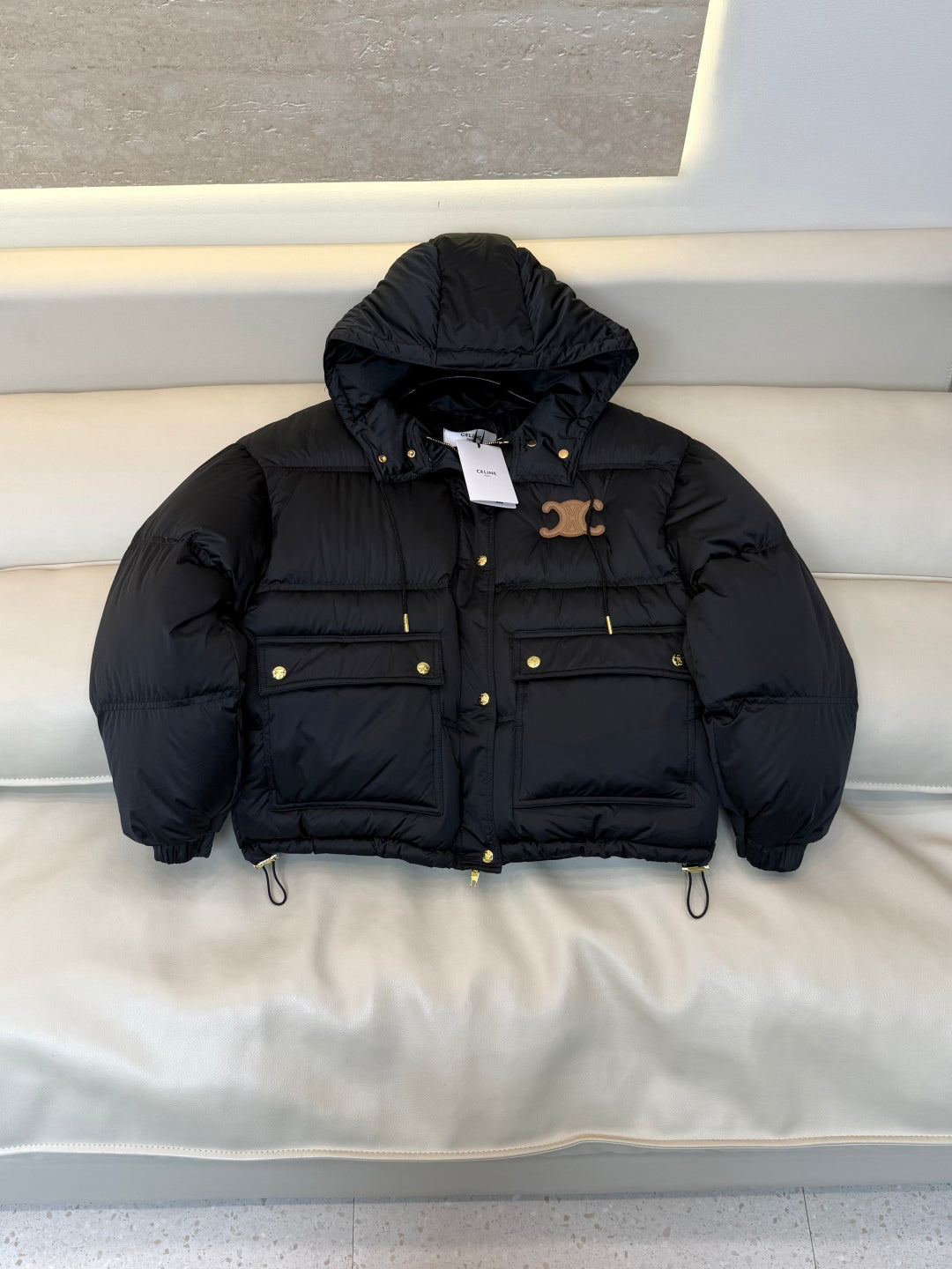 Celine Women's White Goose Down Hooded Jacket