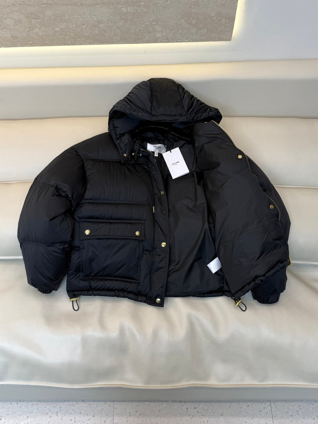 Celine Women's White Goose Down Hooded Jacket