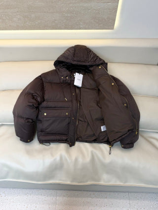 Celine Women's White Goose Down Hooded Jacket