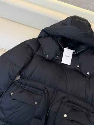 Celine Women's White Goose Down Hooded Jacket