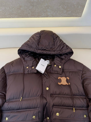 Celine Women's White Goose Down Hooded Jacket