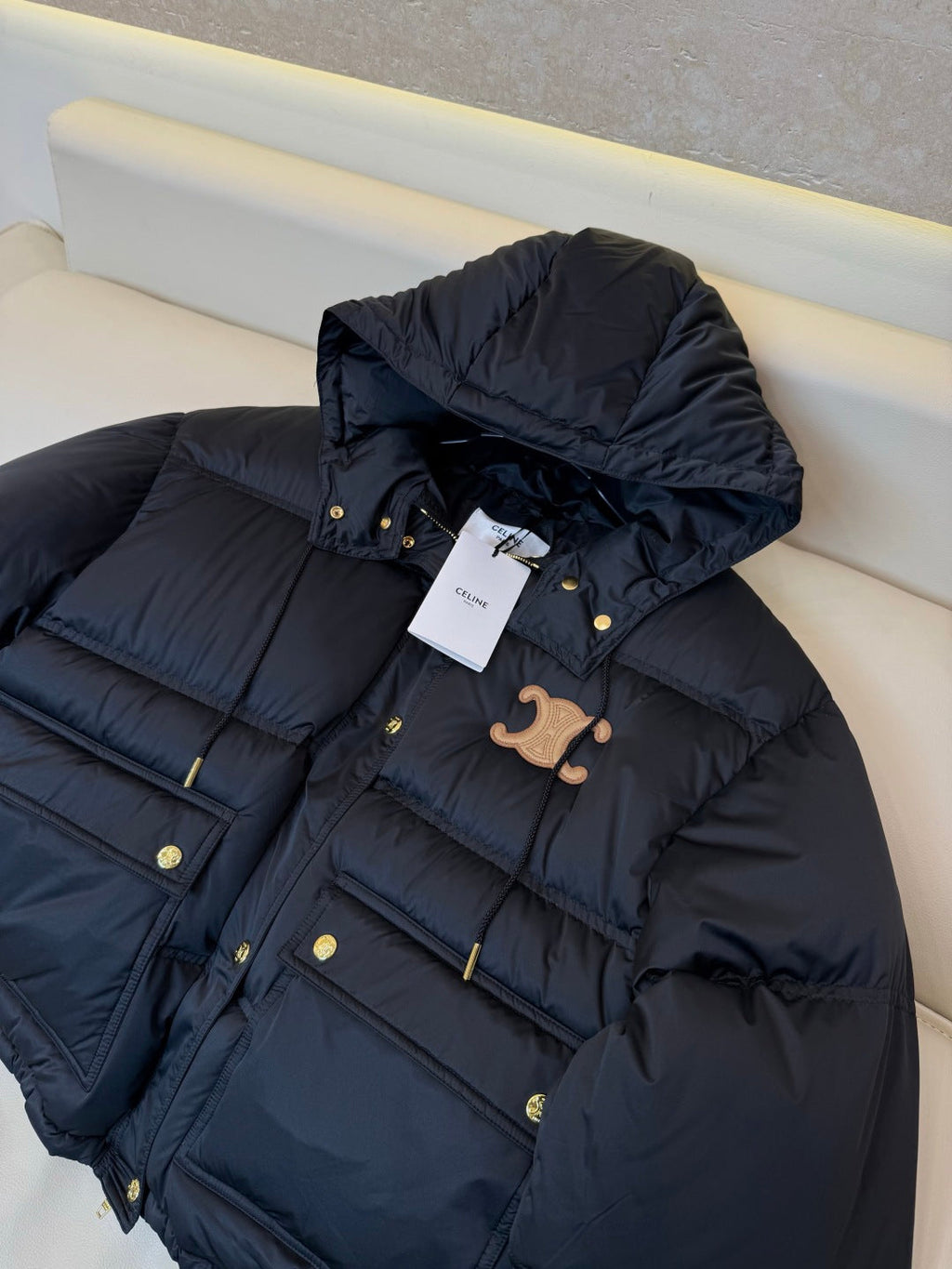 Celine Women's White Goose Down Hooded Jacket