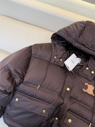 Celine Women's White Goose Down Hooded Jacket