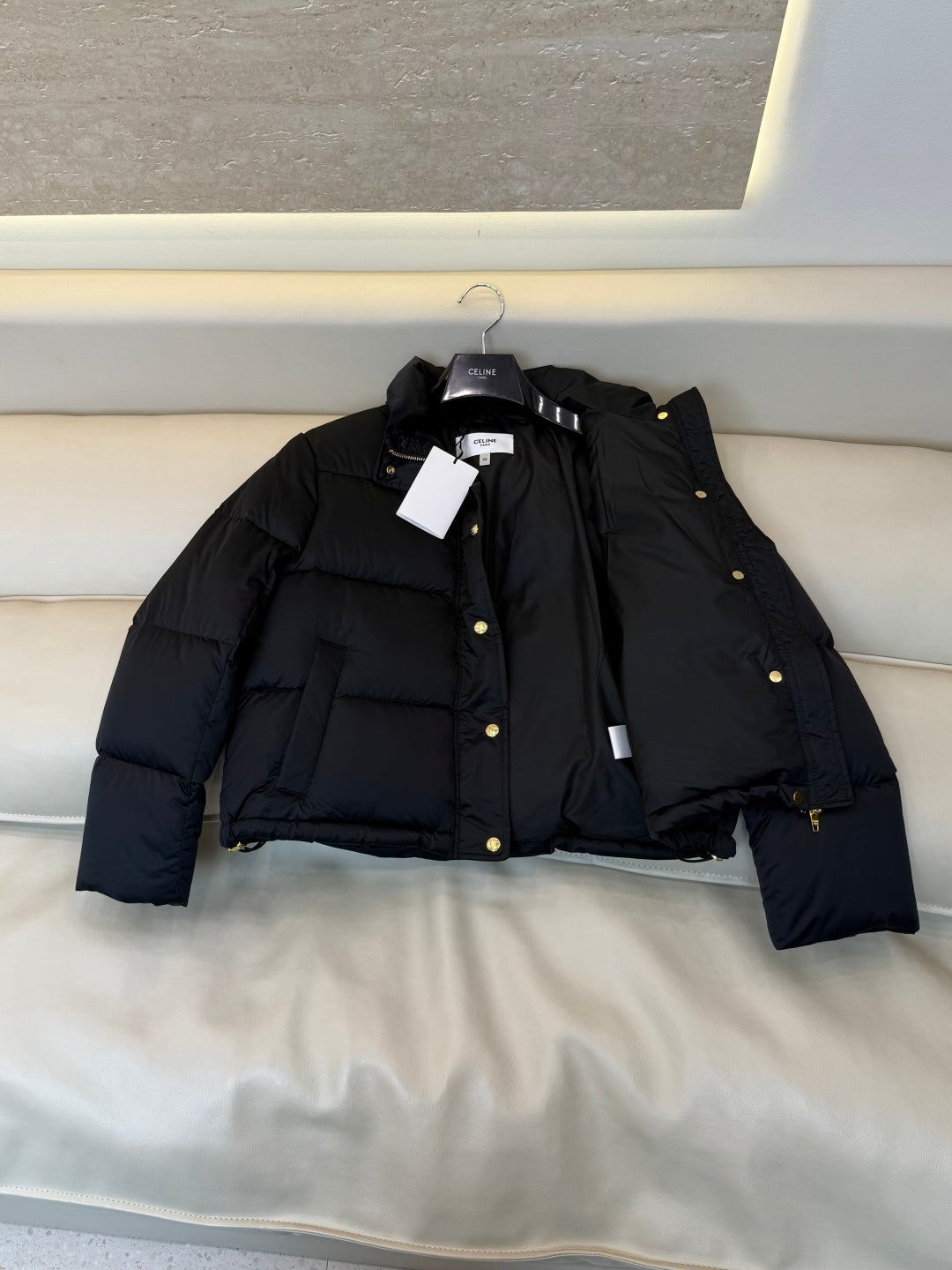 Celine Women's White Goose Down Stand-Up Collar Jacket