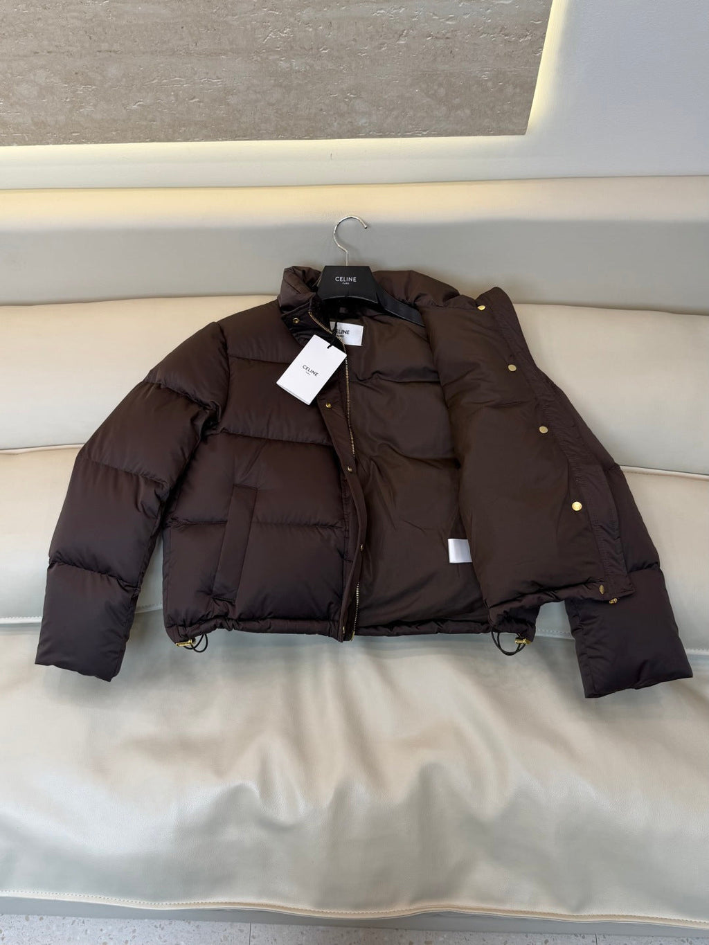 Celine Women's White Goose Down Stand-Up Collar Jacket