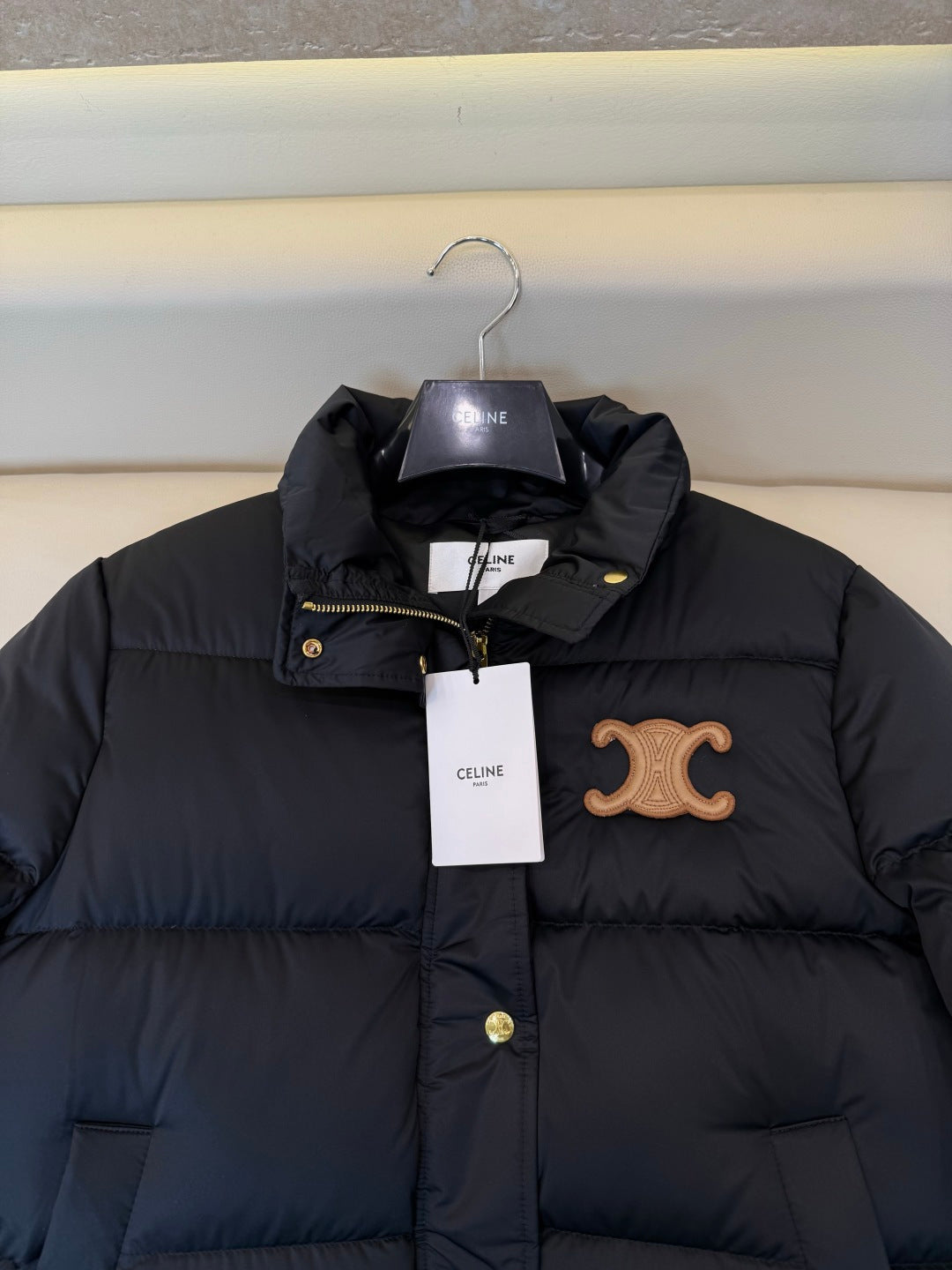 Celine Women's White Goose Down Stand-Up Collar Jacket