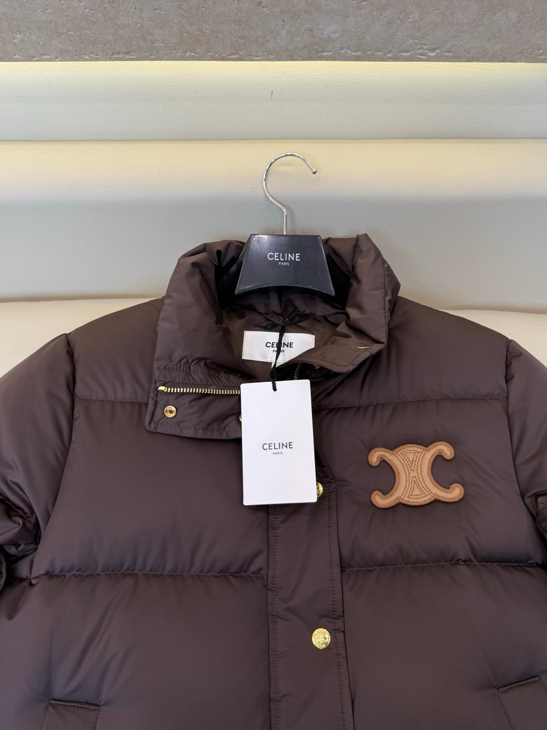 Celine Women's White Goose Down Stand-Up Collar Jacket