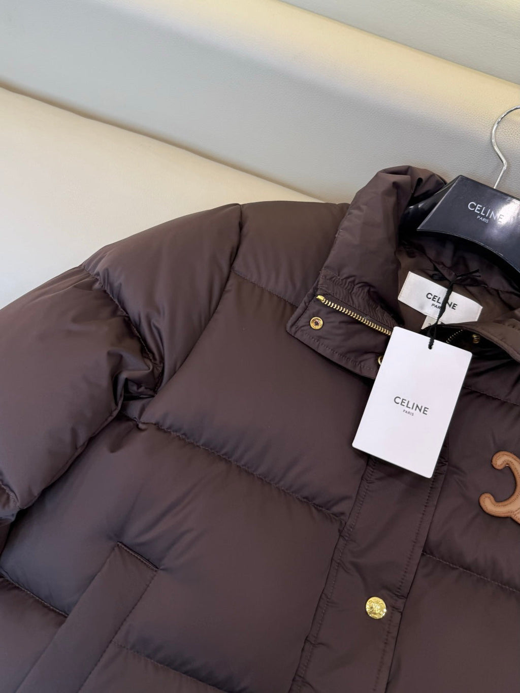 Celine Women's White Goose Down Stand-Up Collar Jacket