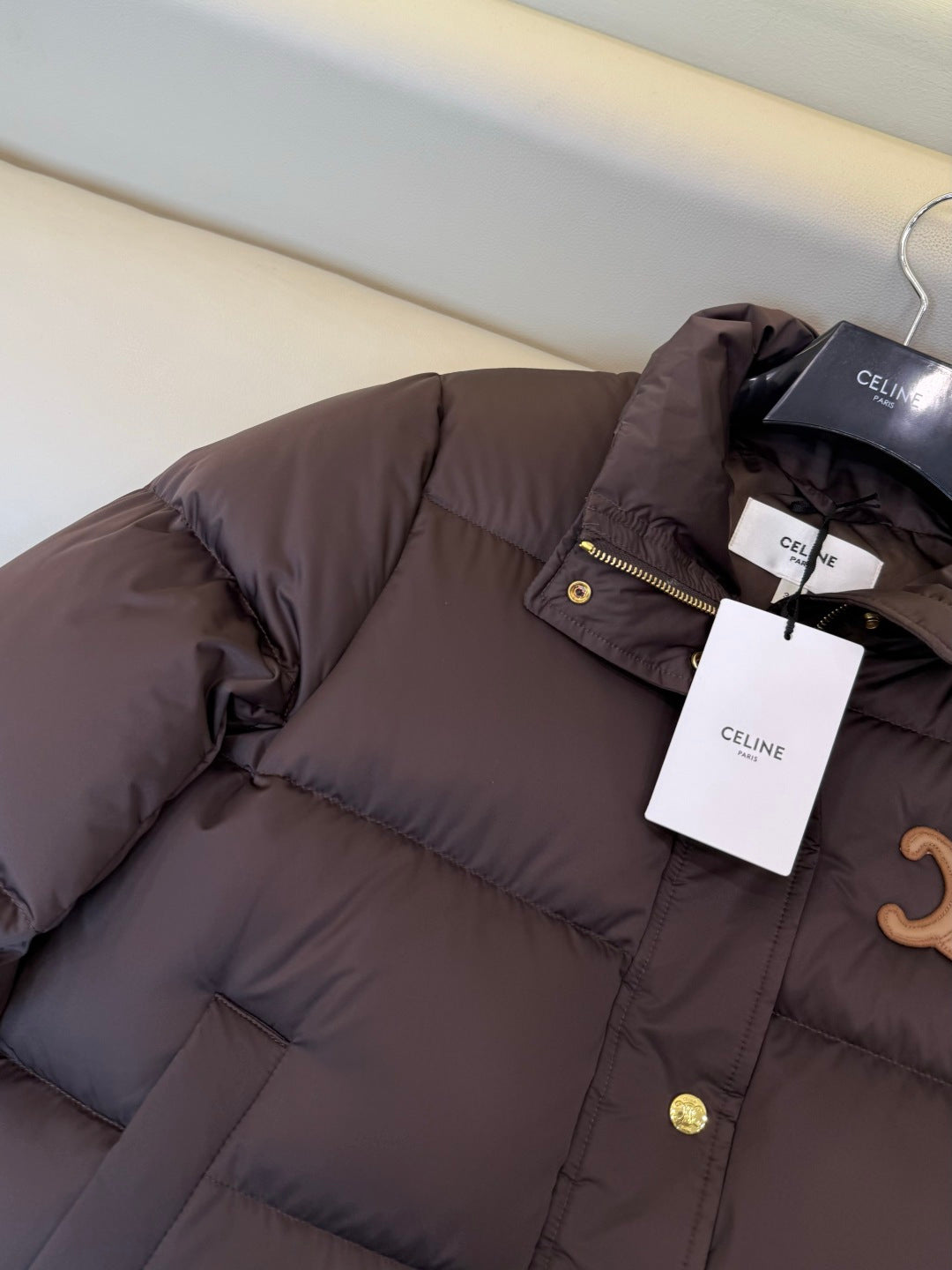 Celine Women's White Goose Down Stand-Up Collar Jacket