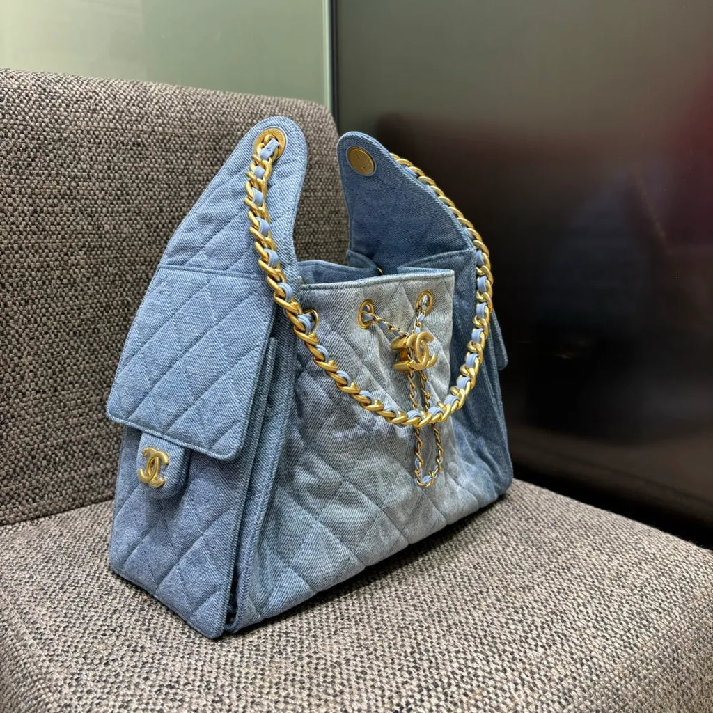 Ch@nel 25C Runway Denim Hippie Hobo Bag 139891