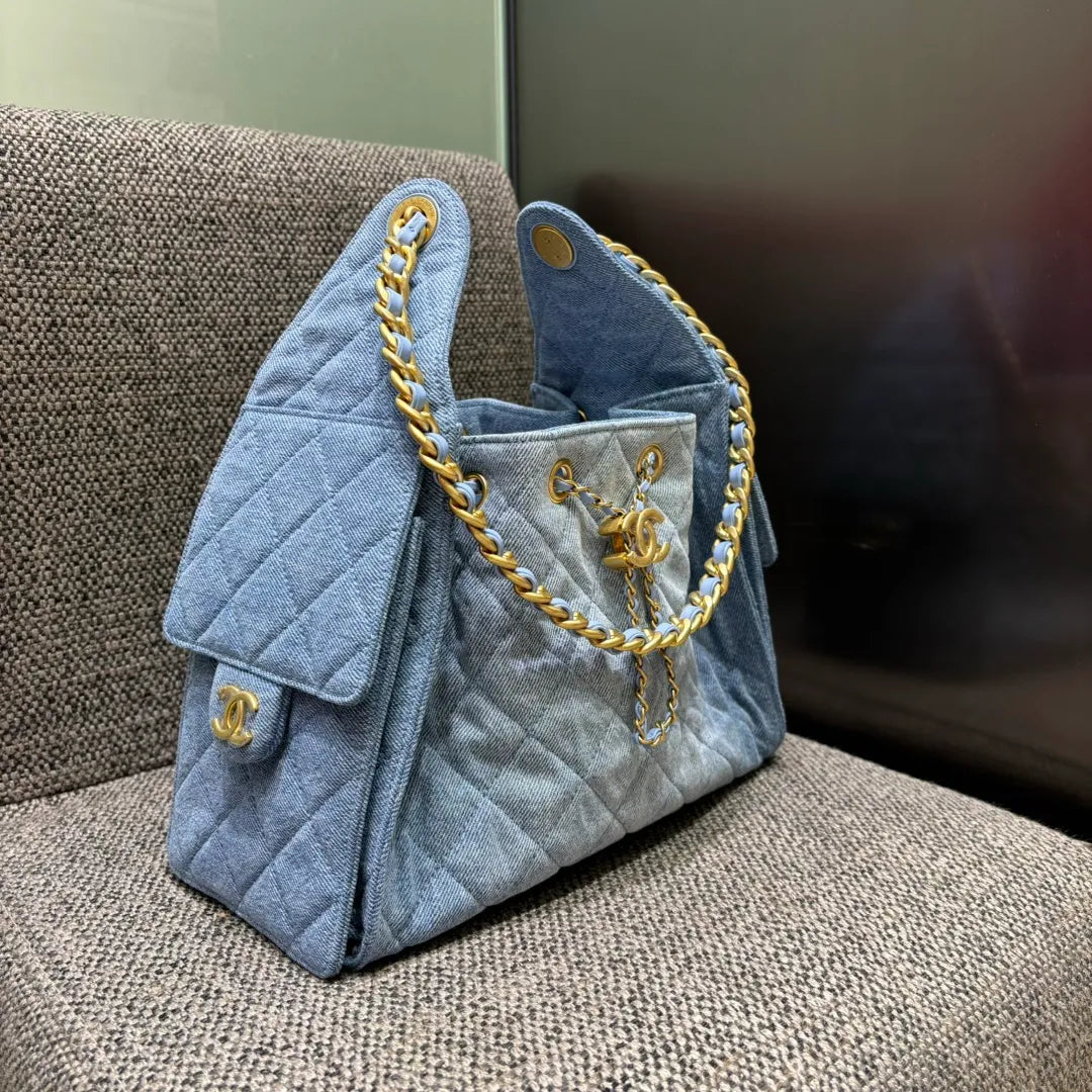 Ch@nel 25C Runway Denim Hippie Hobo Bag 139891