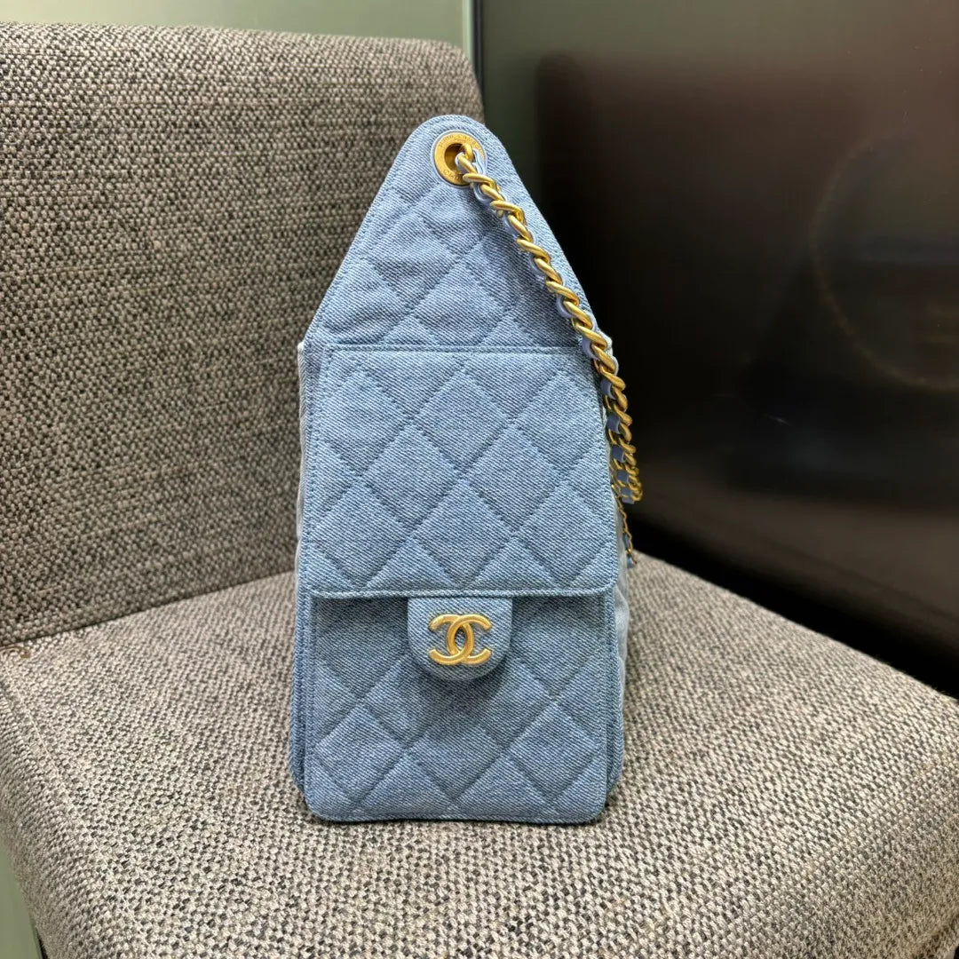 Ch@nel 25C Runway Denim Hippie Hobo Bag 139891