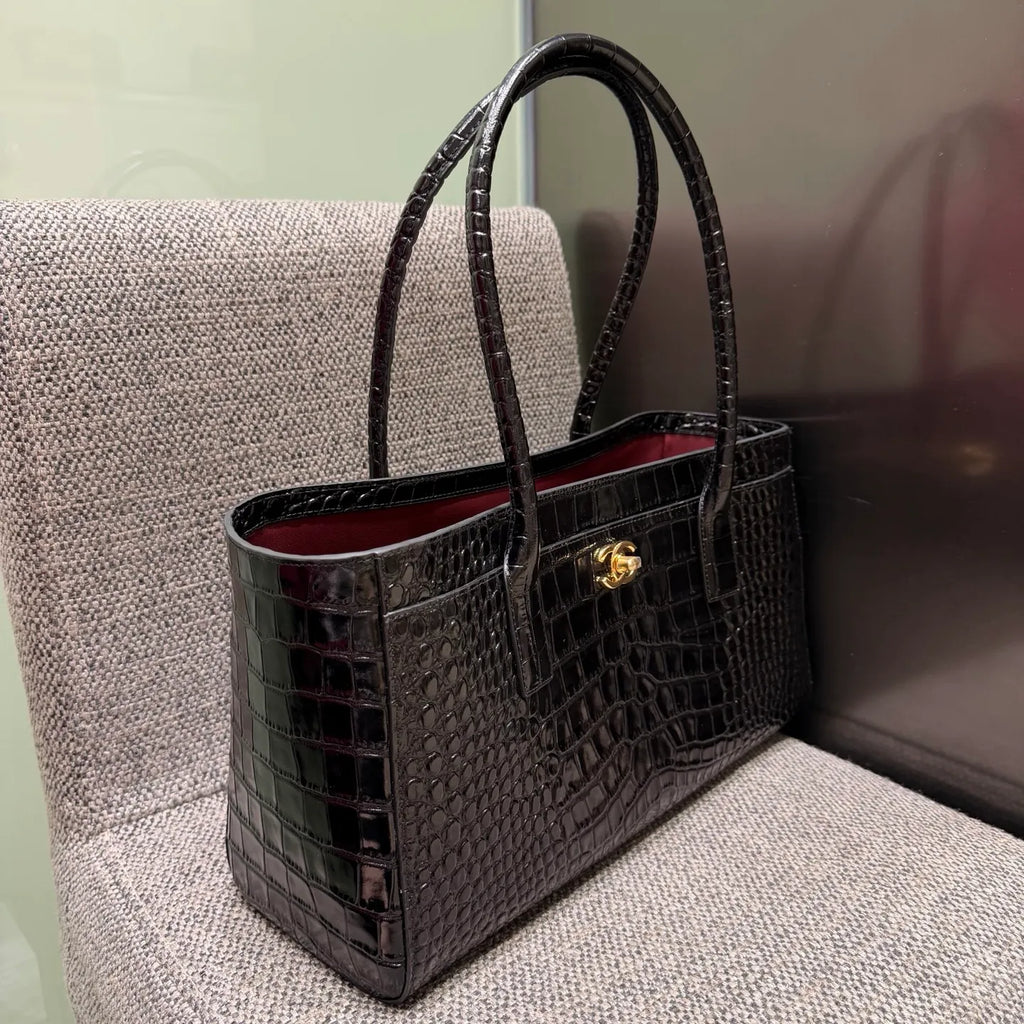 Ch@nel Crocodile Embossed Leather Shoulder Bag