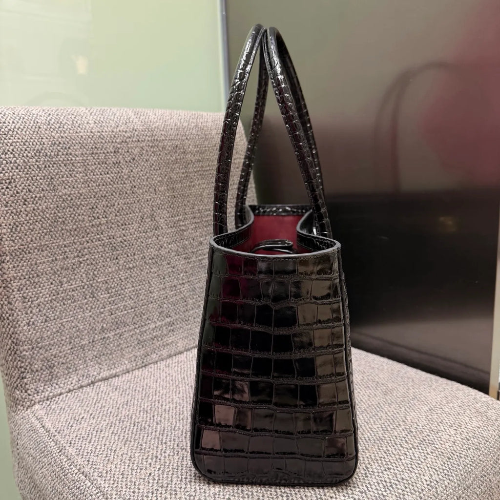 Ch@nel Crocodile Embossed Leather Shoulder Bag