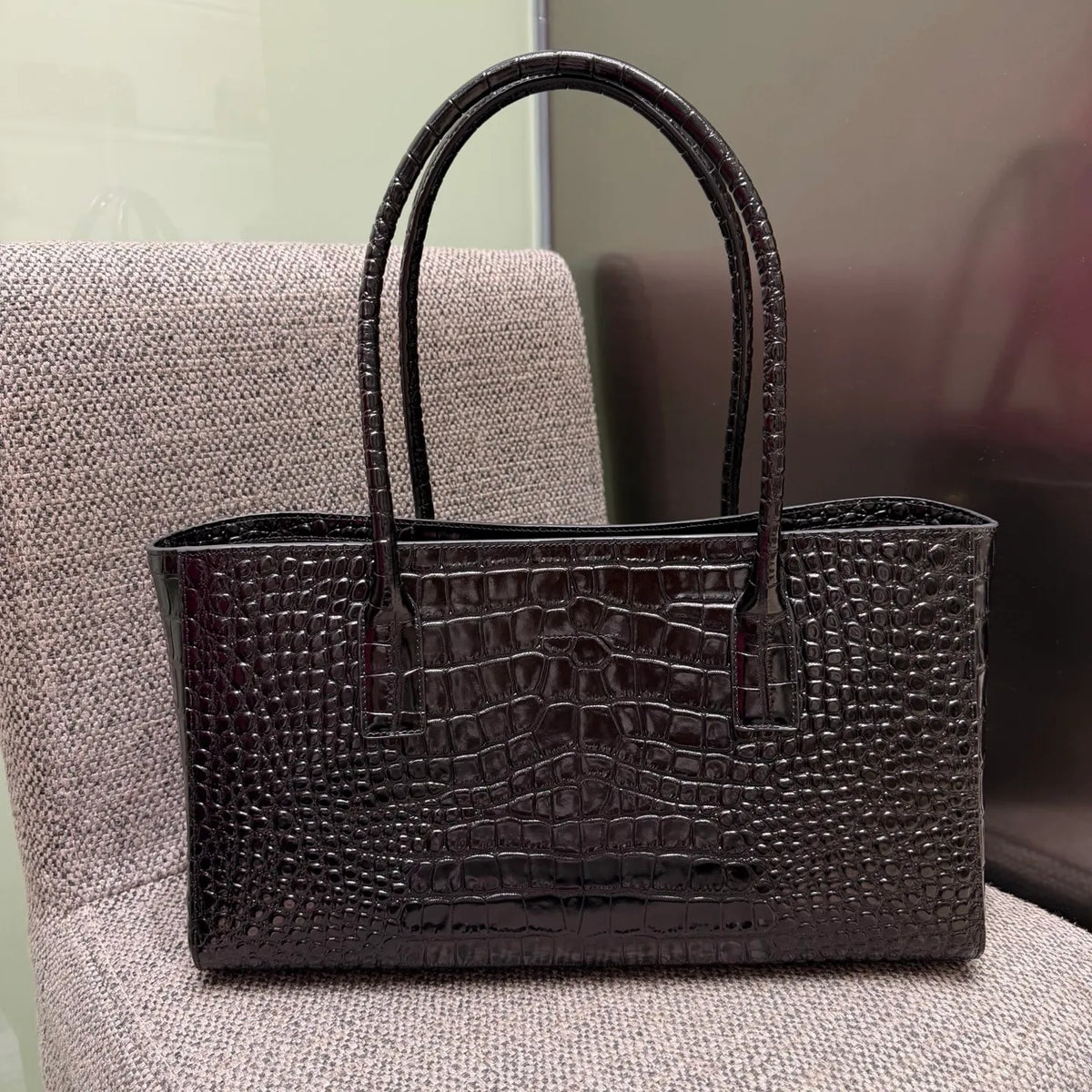 Ch@nel Crocodile Embossed Leather Shoulder Bag