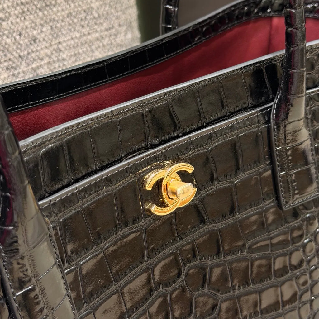 Ch@nel Crocodile Embossed Leather Shoulder Bag