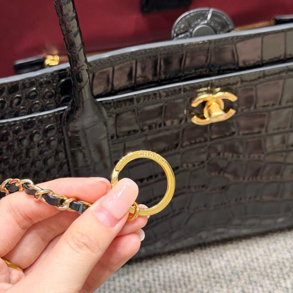Ch@nel Crocodile Embossed Leather Shoulder Bag
