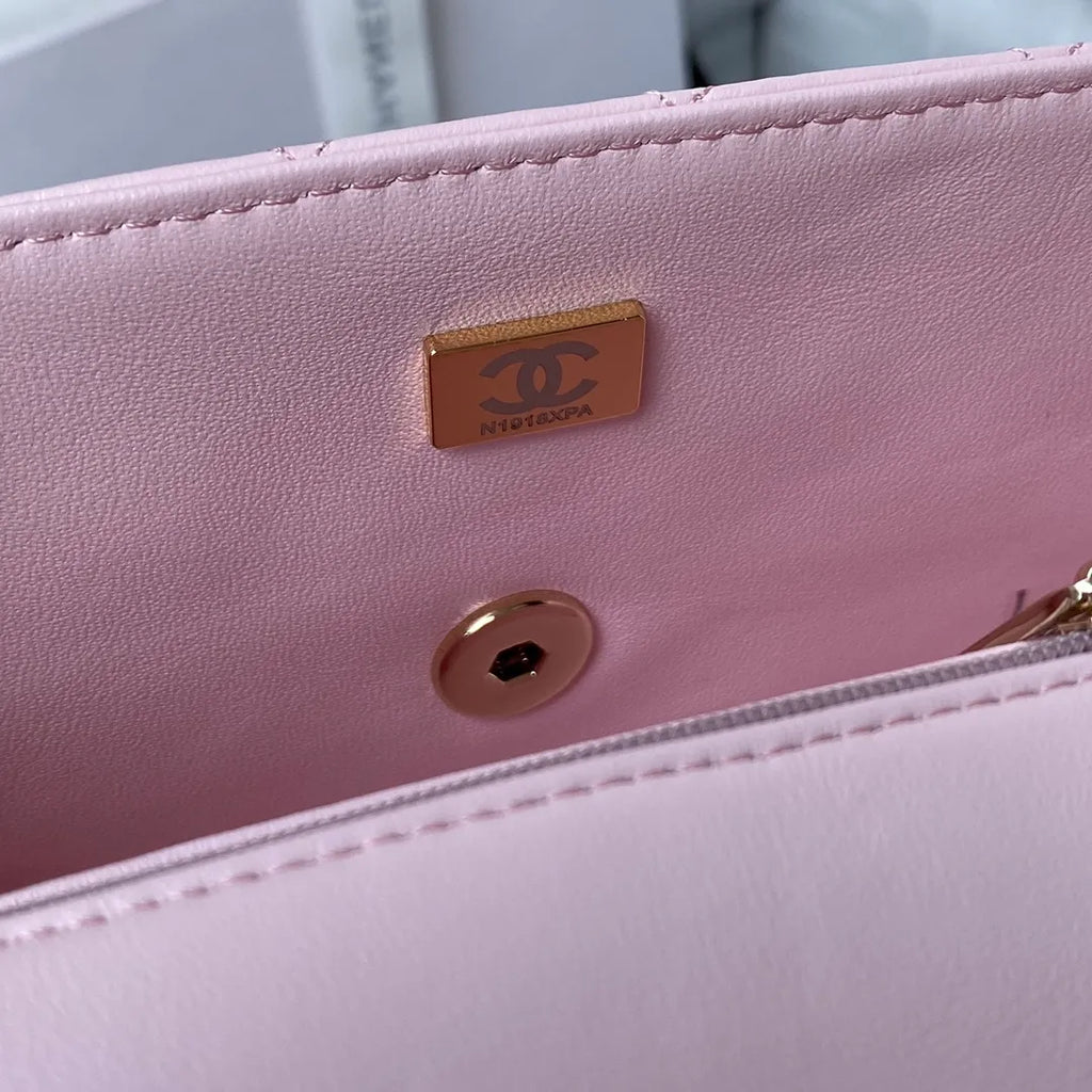 Chanel 21K Mini CF Handle Handbag Light Gold Lambskin AS2431